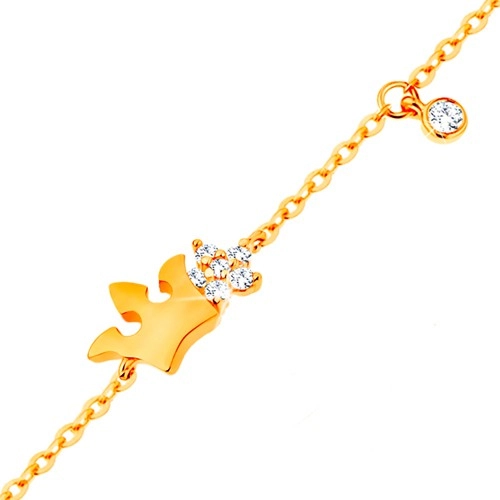Bracelet made of yellow 14K gold - shiny crown and clear zircon flower, 180 mm