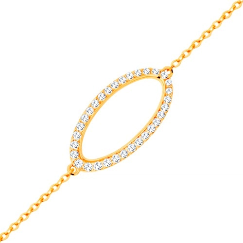 Bracelet made of yellow 14K gold - sparkly oval contour with zircons in clear colour