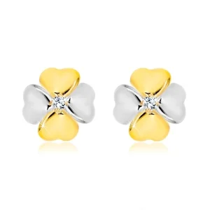 Brilliant earrings made of 14K combined gold - symbol of luck, diamond