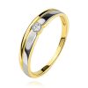 Brilliant ring made of 14K gold - clear diamond in round mount, bicoloured lines