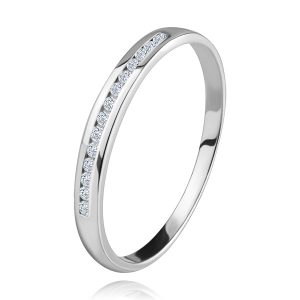 Brilliant ring made of white 14K gold - glistening line of tiny clear diamonds