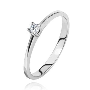 Brilliant ring made of white 585 gold - sparkly clear diamond in four-point mount