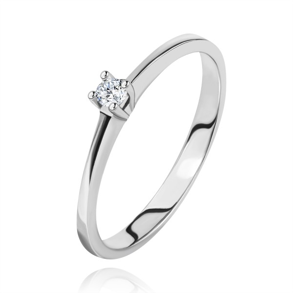 Brilliant ring made of white 585 gold - sparkly clear diamond in four-point mount