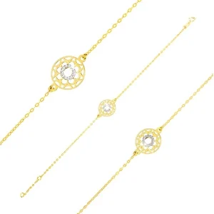 Combined 375 gold bracelet - carved flower and zircon ringlet