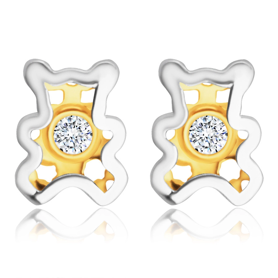 Combined 585 gold diamond earrings – teddy bear with a clear brilliant