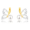 Combined 9K gold earrings - butterfly with wings of white gold, zircons, pearl