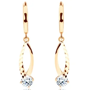 Dangling 14K gold earrings with a vertical grain contour and clear zircon -14% EXTRA free gift