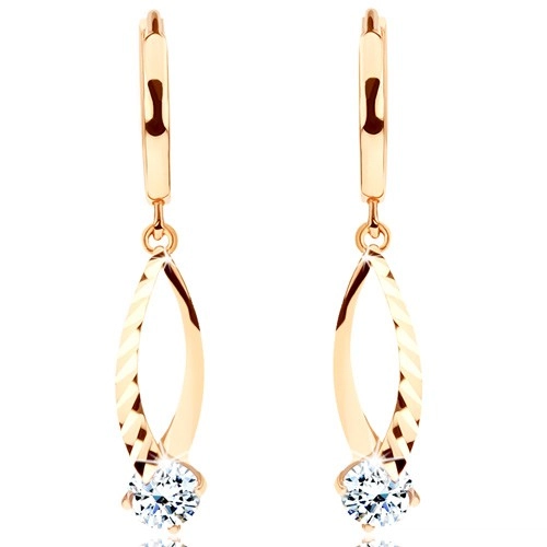 Dangling 14K gold earrings with a vertical grain contour and clear zircon -14% EXTRA free gift