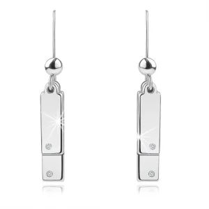 Dangling 925 silver earrings – clear diamonds, slim rectangles, afro hook