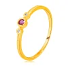 Diamond ring in 14K yellow gold – ruby in a bezel, clear brilliants, tiny beads