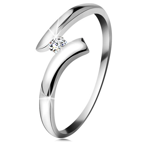 Diamond ring made of white 14K gold - glossy clear brilliant, shiny bent shoulders