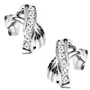 Earrings from white 14K gold – crossed bent lines, sparkly clear zircons