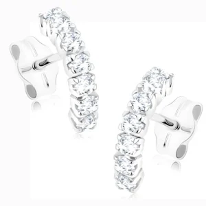 9K gold earrings with clear zircon between curves