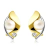 Earrings made of 14K gold, two-colour bead, white pearl and clear zircon