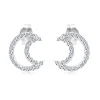 Earrings made of 14K white gold - moon contour inlaid with zircons