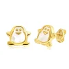 Earrings made of 585 yellow gold - penguin with white nacre, stud earrings
