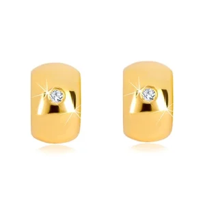 Earrings made of yellow 14K gold - lustrous clear diamond on wider arc