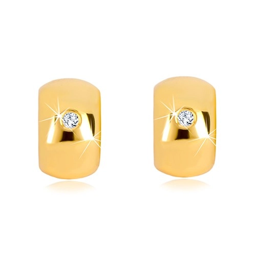 Earrings made of yellow 14K gold - lustrous clear diamond on wider arc