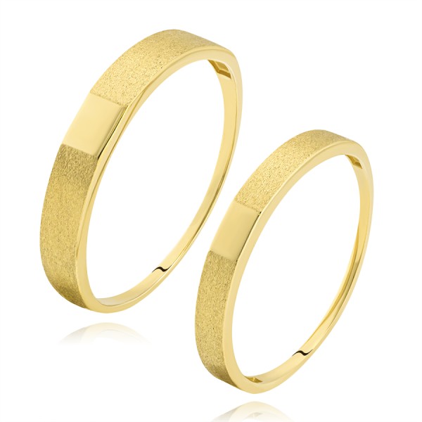 Gold bands in 14K yellow gold - glossy rectangle, satin shoulders