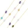 Necklace in 375 yellow gold – colourful oval zircons, 700mm