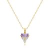 Necklace in 585 yellow gold - purple rectangular zircon, three clear round ones