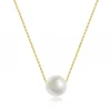 Necklace made of 14K yellow gold - white freshwater pearl, fine chain