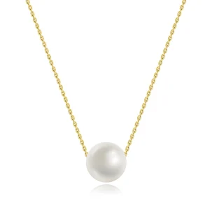 Necklace made of 14K yellow gold - white freshwater pearl, fine chain