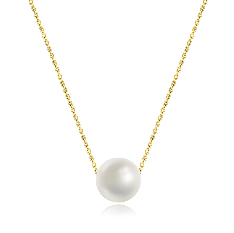 Necklace made of 14K yellow gold - white freshwater pearl, fine chain
