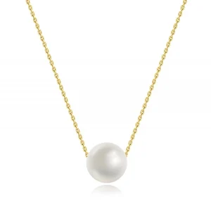 Necklace made of 14K yellow gold - white freshwater pearl, fine chain