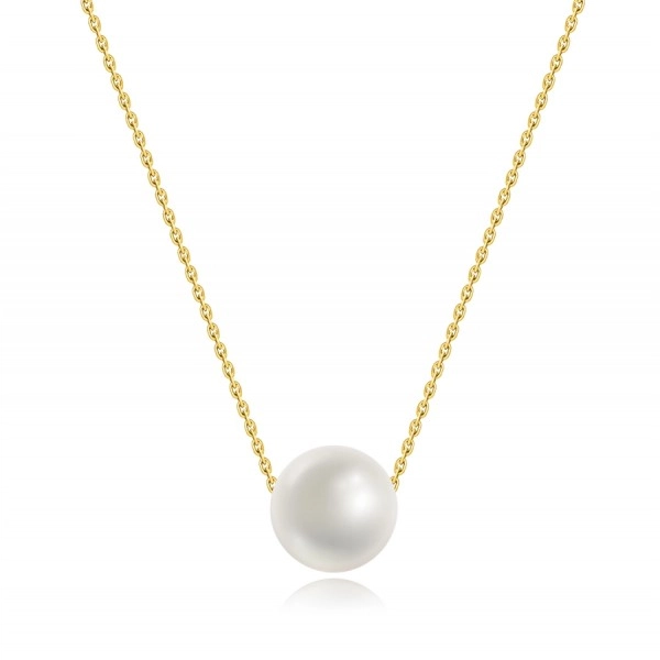 Necklace made of 14K yellow gold - white freshwater pearl, fine chain