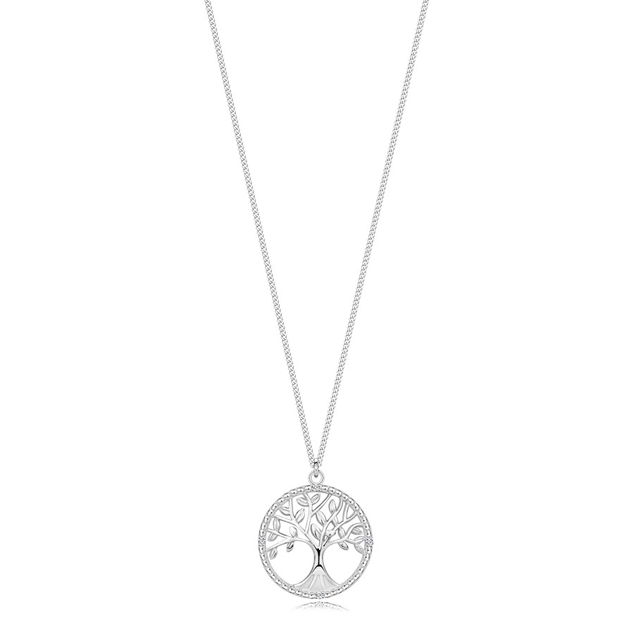 Necklace made of 925 silver, adjustable - diamonds, tree of life in a circle