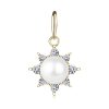 Pendant in yellow 14K gold - glossy sun, round pearl in white colour