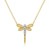 Pendant made of combined 9K gold - dragonfly with lattice wings, clear zircons