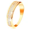 Ring in yellow 14K gold - two lines of clear zircons, shiny rounded border