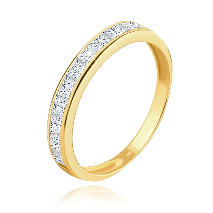 Ring made of 14K yellow gold - line of clear angular zircons