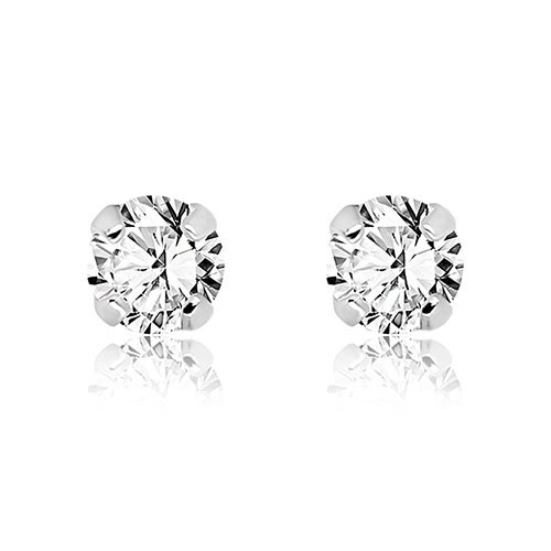 Stud earrings in 585 white gold – a round zircon in a prong setting