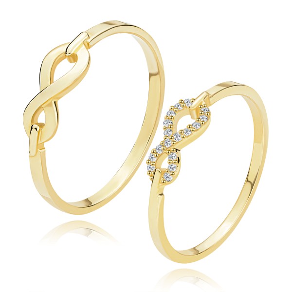 Thin 585 yellow gold band - infinity symbol, ladies size with zircons