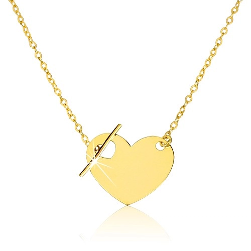 Yellow 375 gold necklace - symmetric heart with symmetric cut-out and stick