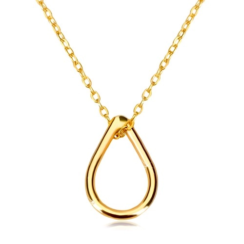 Yellow 9K gold necklace - tear contour, thin chain of oval eyes